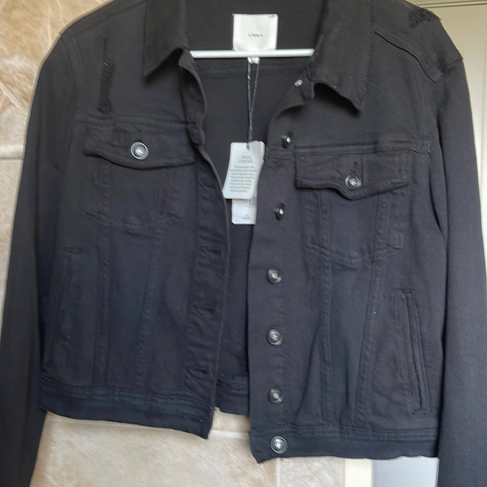 NWT a loves a distressed black denim jacket size l